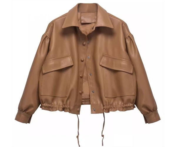 レディース ジャケット アウター 上着 レザージャケット ライダースジャケット ショート 長袖 襟付き ポロカラー ポケット ボタン レザー PU 大人可愛い シンプル カジュアル おしゃれ 6,619円