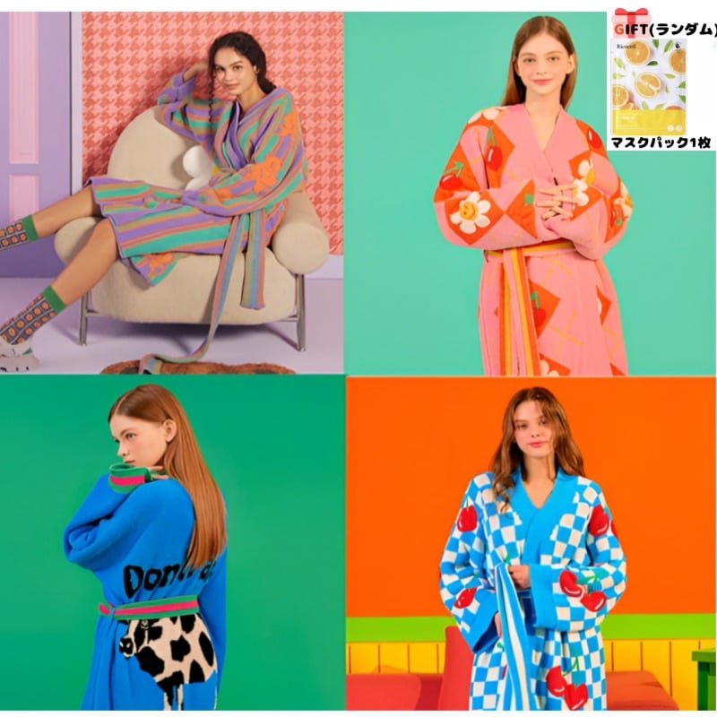 韓国発 ふわもこ ラウンジローブ (バスローブ)【4デザイン】かわいい選べる最新デザイン