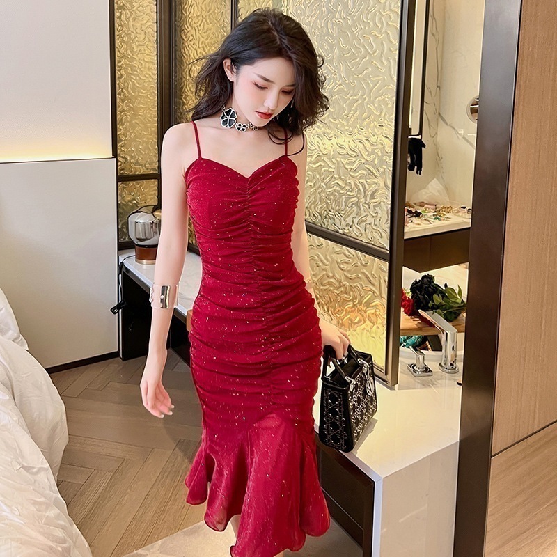 新款 キャミワンピース 夏 女性 セクシー 包まれた胸 フィッシュテイル ドレス スリップ ドレス フォーマル パーティードレス 同窓会 結婚式 披露宴 卒業式 演奏会 二次会 発表会
