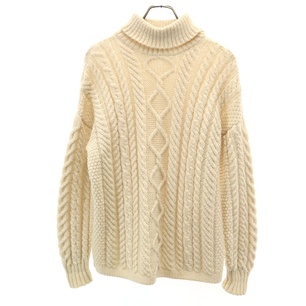 GUERNSEY WOOLLENS ガンジーウーレンズ イギリス製 ウール 長袖 タートルネック ニット M アイボリー セーター メンズ 古着