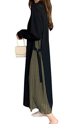[エアバイ] サイド プリーツ ロング ワンピース お嬢様 冬 mサイズ オシャレ カワイイ 長袖 フリル 春物 タイト 結婚式 フォーマル 卒業 式 旅行 キレイメ 秋冬 二次会 清楚系 卒業式 お