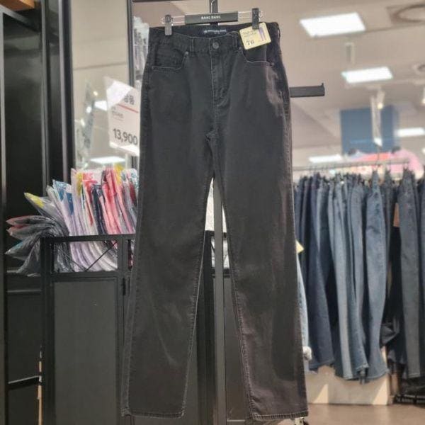 HC21春夏メンズ股上長め伸縮性ストレートブラックジーンズ NQL274_P396794751