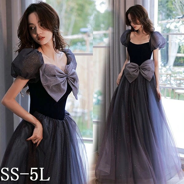 ドレス 大人 ピアノ発表会 ドレス 演奏会 結婚式 フェミニン パーティードレス ロングドレス 袖あり お呼ばれ 20代 30代 可愛い フェミニン パープル SS S M L LL 3L 4L 5L