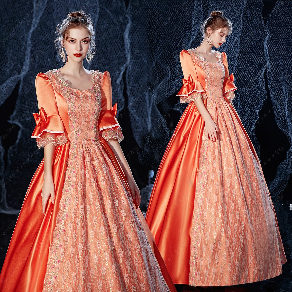 【新品追加】【最安値挑戦】 オレンジヨーロッパ中世プリンセス服宮廷衣装舞台演劇映画館レトロ演出服メイド服-57