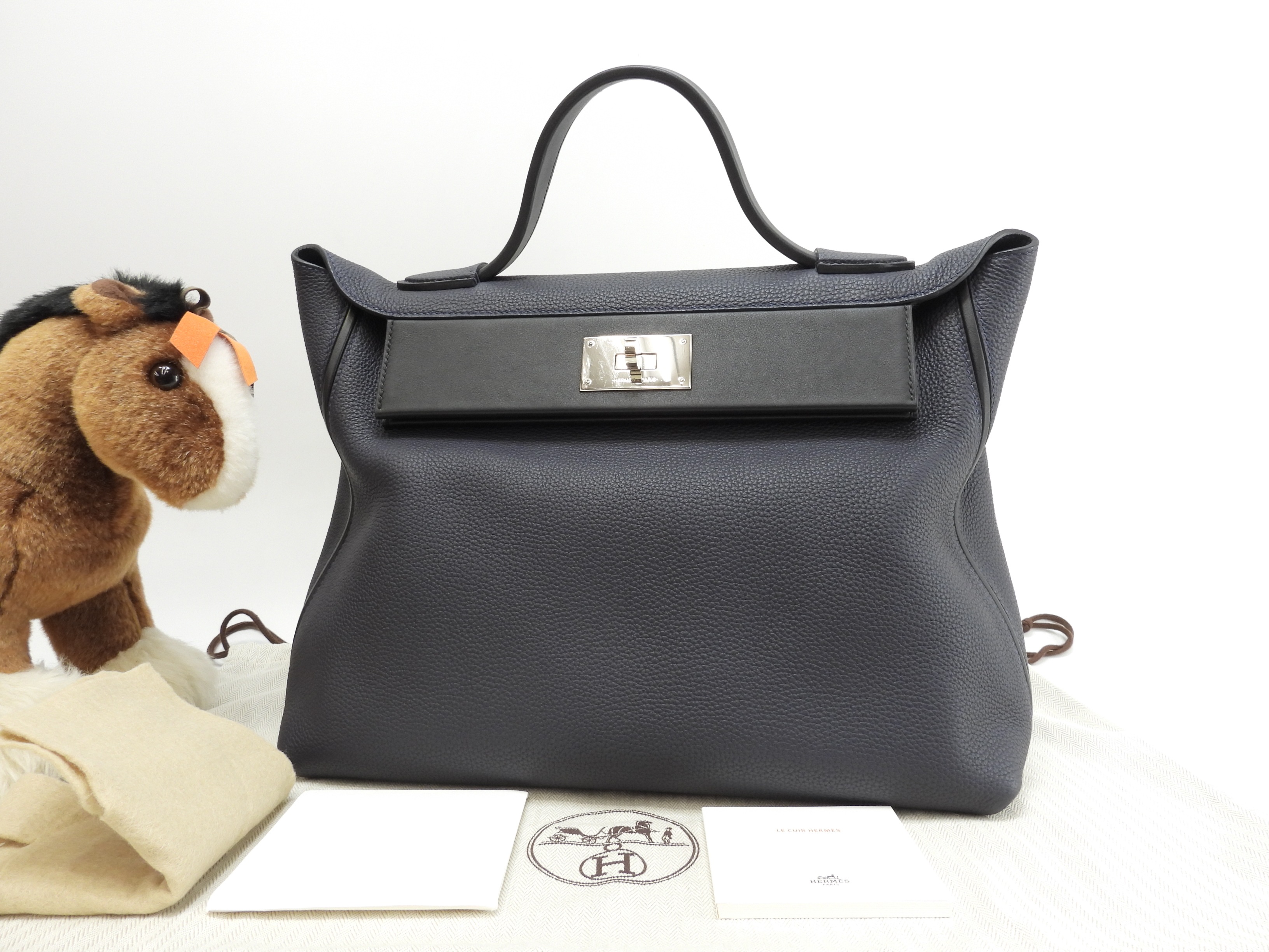 サックヴァンキャトル35 トゴ 紺黒 ハンドバッグ シルバー金具 美品@C 2