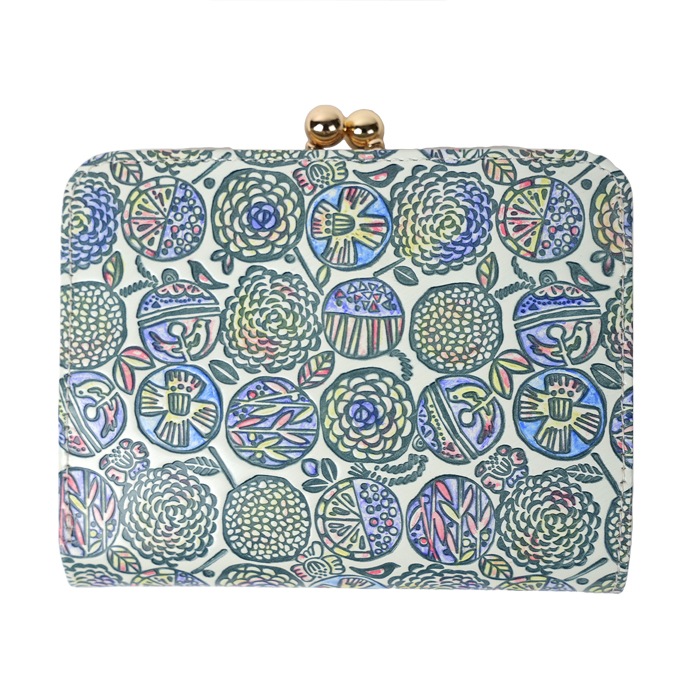 がま口二つ折り財布 口金 財布 がま口財布 二つ折りがま口 レディース 大容量 本革 牛革 レザー 友禅文庫 みすゞうた おしゃれ 上品 かわいい ボタニカル 開運財布 一粒万倍日 花柄 たんぽぽ