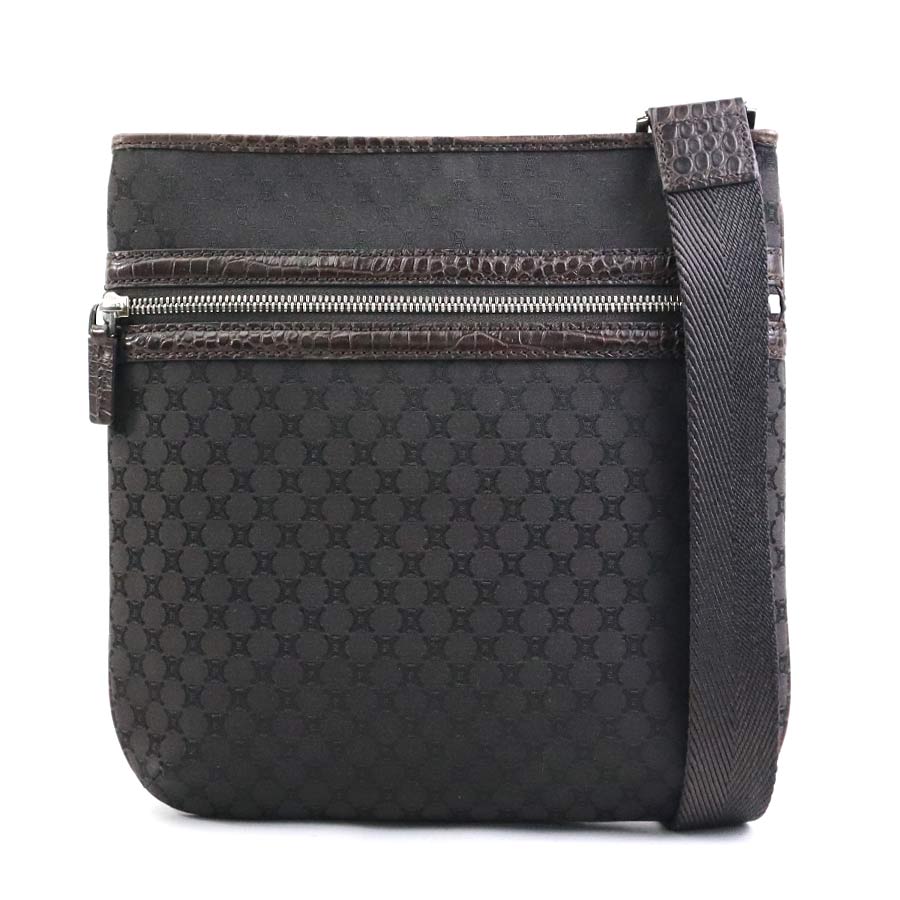 セリーヌ CELINE 斜め掛けショルダーバッグ マカダム キャンバス/型押しレザー ダークブラウン シルバー ユニセックス e60297k