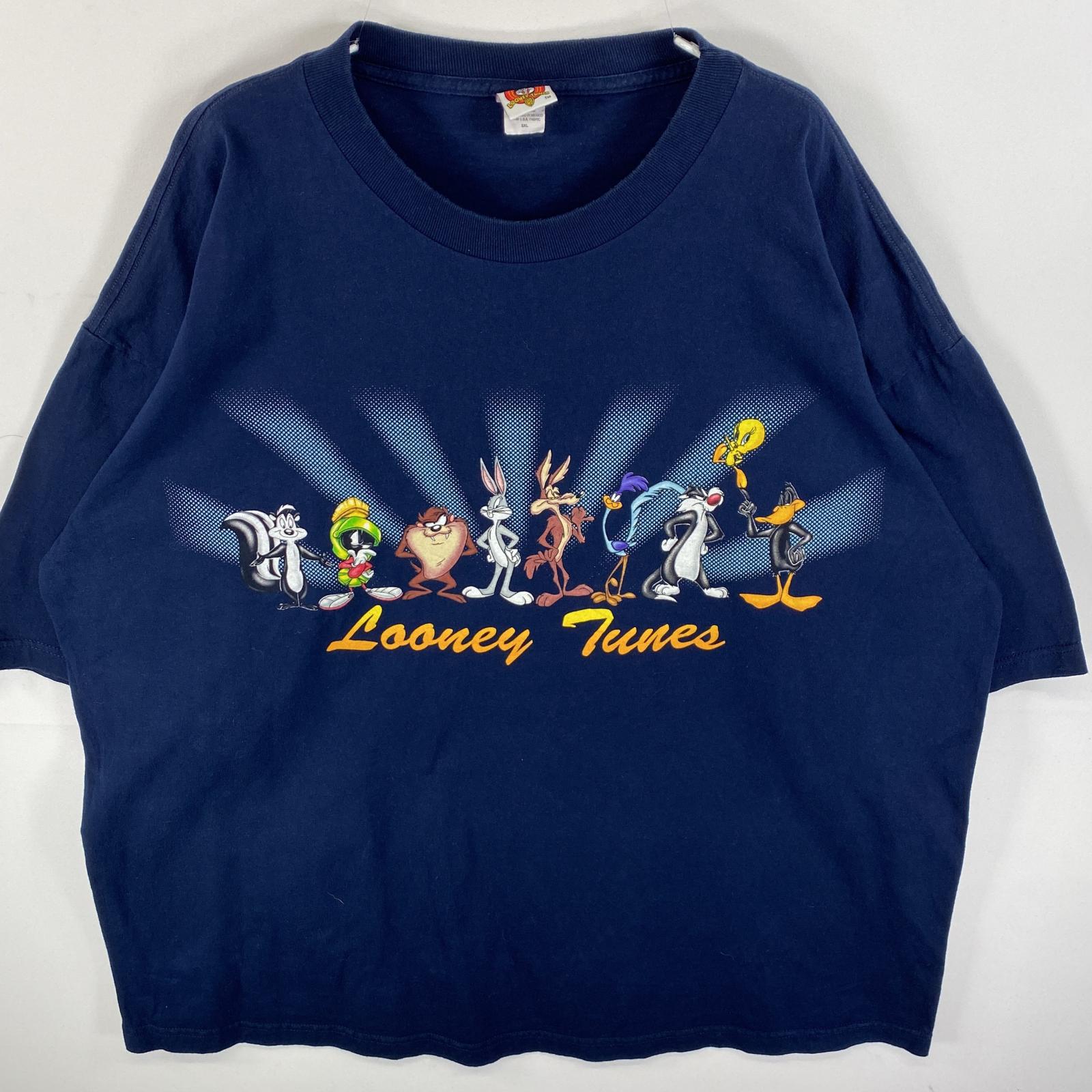 古着 ルーニーテューンズ Looney Tunes 半袖Tシャツ キャラクター バックスバニー ダズマニアンデビル 3XL ネイビー 無地 メンズ
