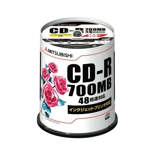 三菱ケミカルメディア データ用CD-R700MB 48倍速 ホワイトプリンタブル スピンドルケース SR80PP100 1パック（100枚）