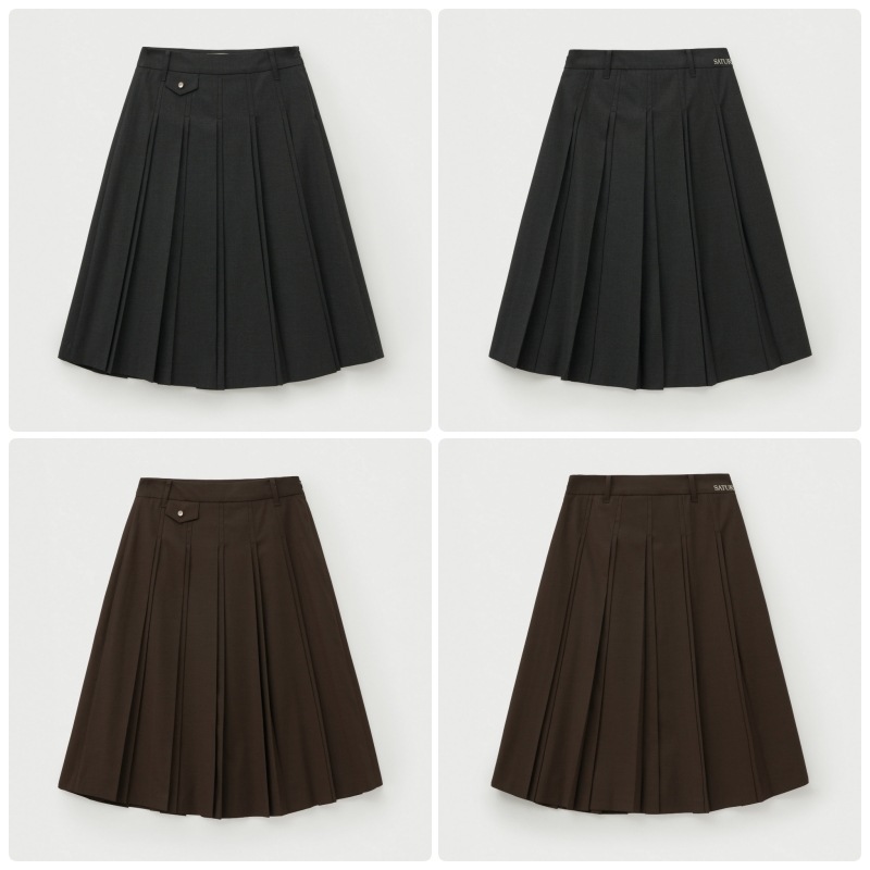 【SATUR】 25FW (W) BUTTON PLEATS MIDI SKIRT : 2COLORS
