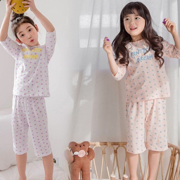 韓国子供服 キッズ 女の子 パジャマ 五分袖 トップス ボトムス パンツ２点セット 子供ルームウェア