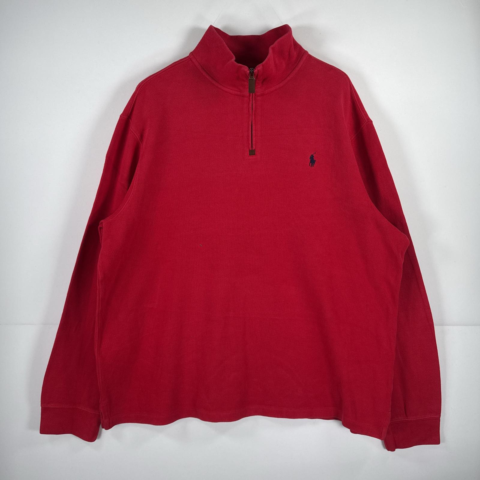 古着 ポロバイラルフローレン Polo by Ralph Lauren 長袖 セーター ハーフジップ トレーナー 大きいサイズ ワンポイント XL レッド 無地 メンズ