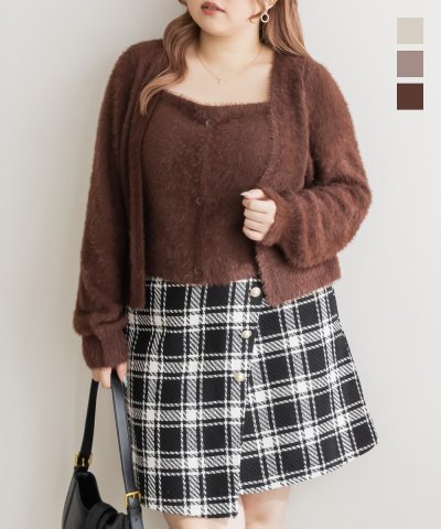 大きいサイズ レディース LL 3L 4L XL XXL XXXL CLETTEオリジナルレイヤード風シャギーニット