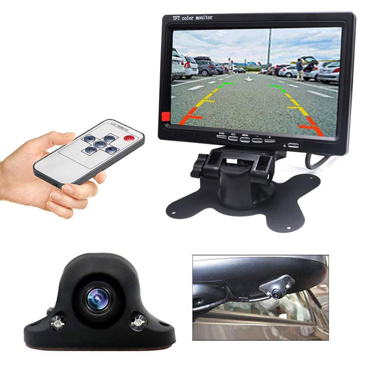 車載モニターカメラセット 7インチオンダッシュモニターと粘着式車載カメラ 12V車用 取付簡単 リア/フロント/サイド兼用 モニター信号2個搭載 CMN70BK1100