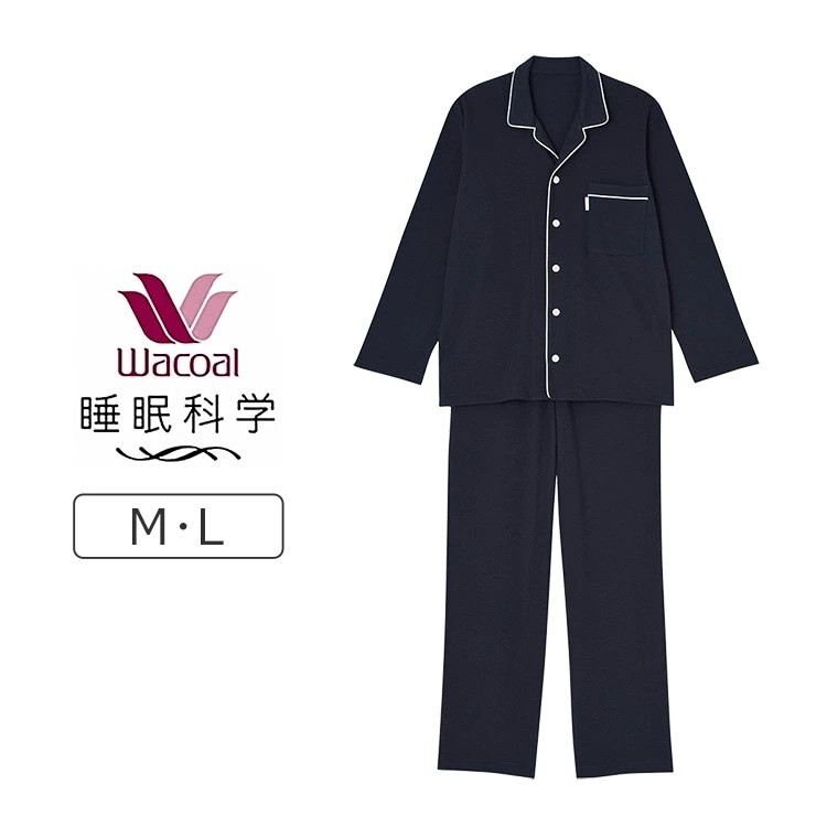 ワコール 睡眠科学 パジャマ 上下セット メンズ 天綿 綿100% 通気性 10分丈 10分袖 M/L YGX526