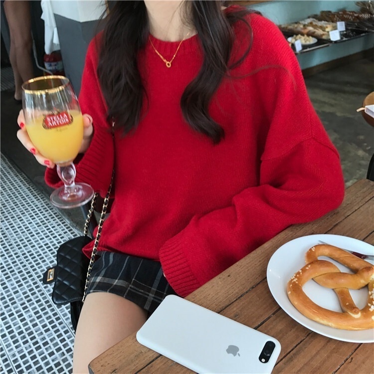 ４色 トップス ニット セーター レディース 秋冬 春 かわいい カジュアル ゆったり 長袖 長袖 ラウンドネック ワイド ブラック レッド グレー ベージュ 大人カラー 春カラー 秋カラー S M