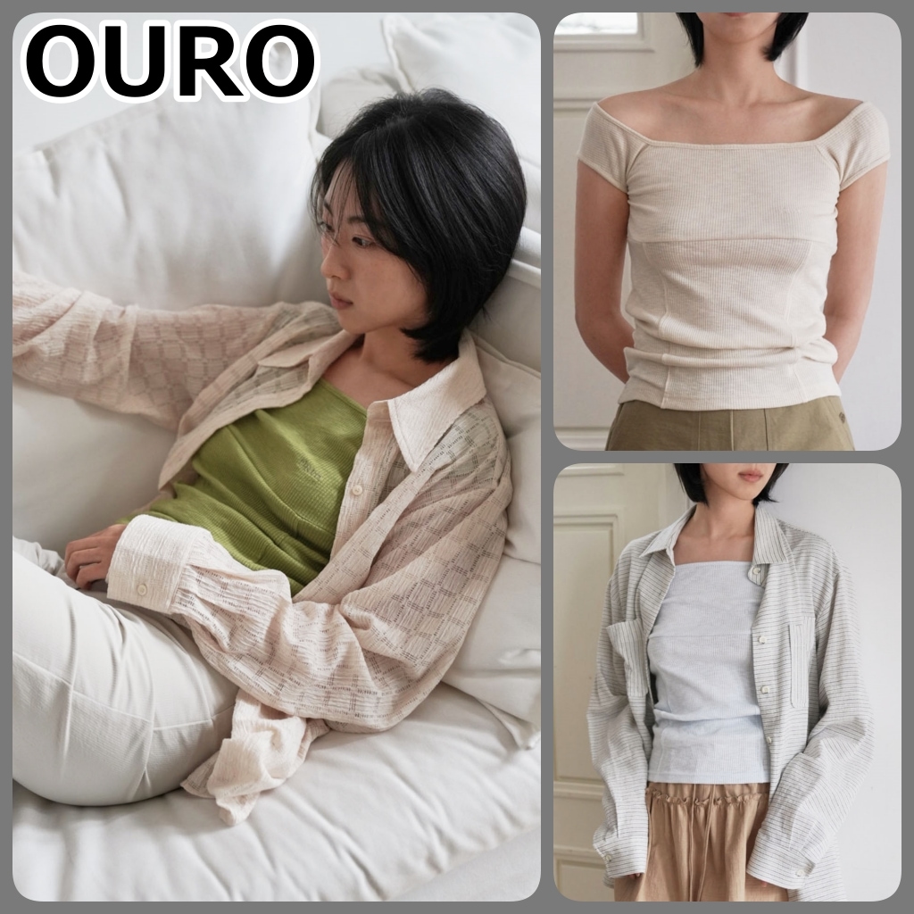 【OURO】 STITCH OFF SHOULDER TOP [正規品] ステッチ オフショルダー トップ 韓国