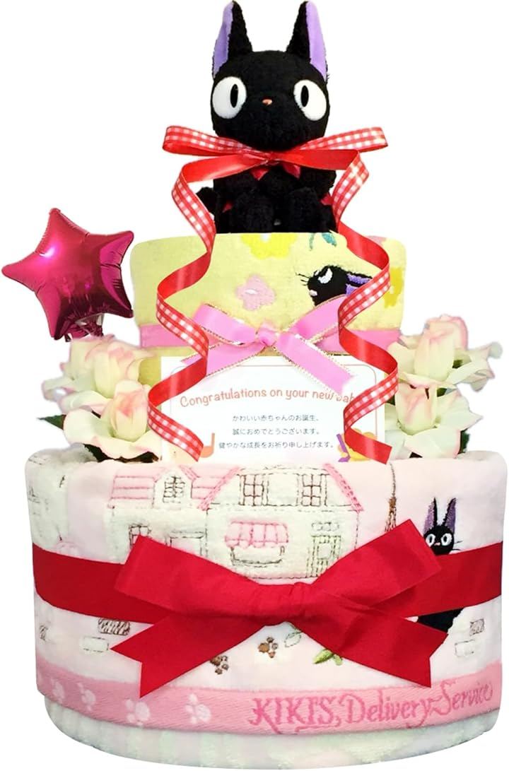 おむつケーキ 女の子 出産祝い 赤ちゃん 誕生日 ベビーシャワー ギフト 2段 Sサイズ (ピンク, ご出産祝い・新生児用にオススメおむつサイズＳ)