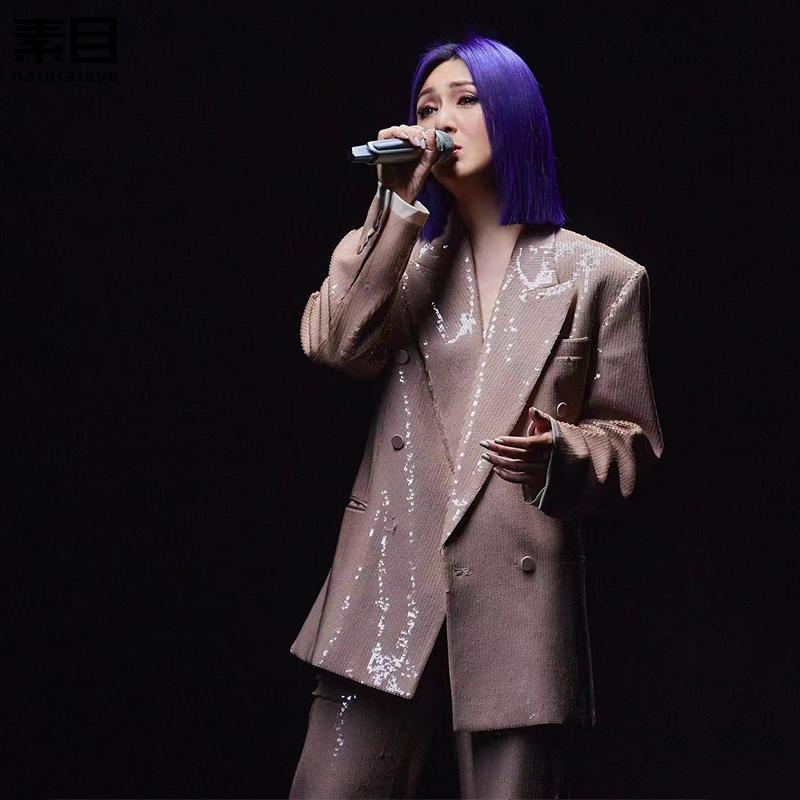 ドレス　パーティー　レディース 高級 ヌード ピンクの ヘビー スパンコール スーツ セット キラキラ 輝く ドレス ステージ 女性 歌手 パフォーマンス 服