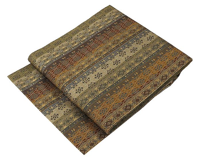 名古屋帯 未着用美品 正絹 縦縞よろけ幾何模様 未使用 新古品 カジュアル 着物 h0968