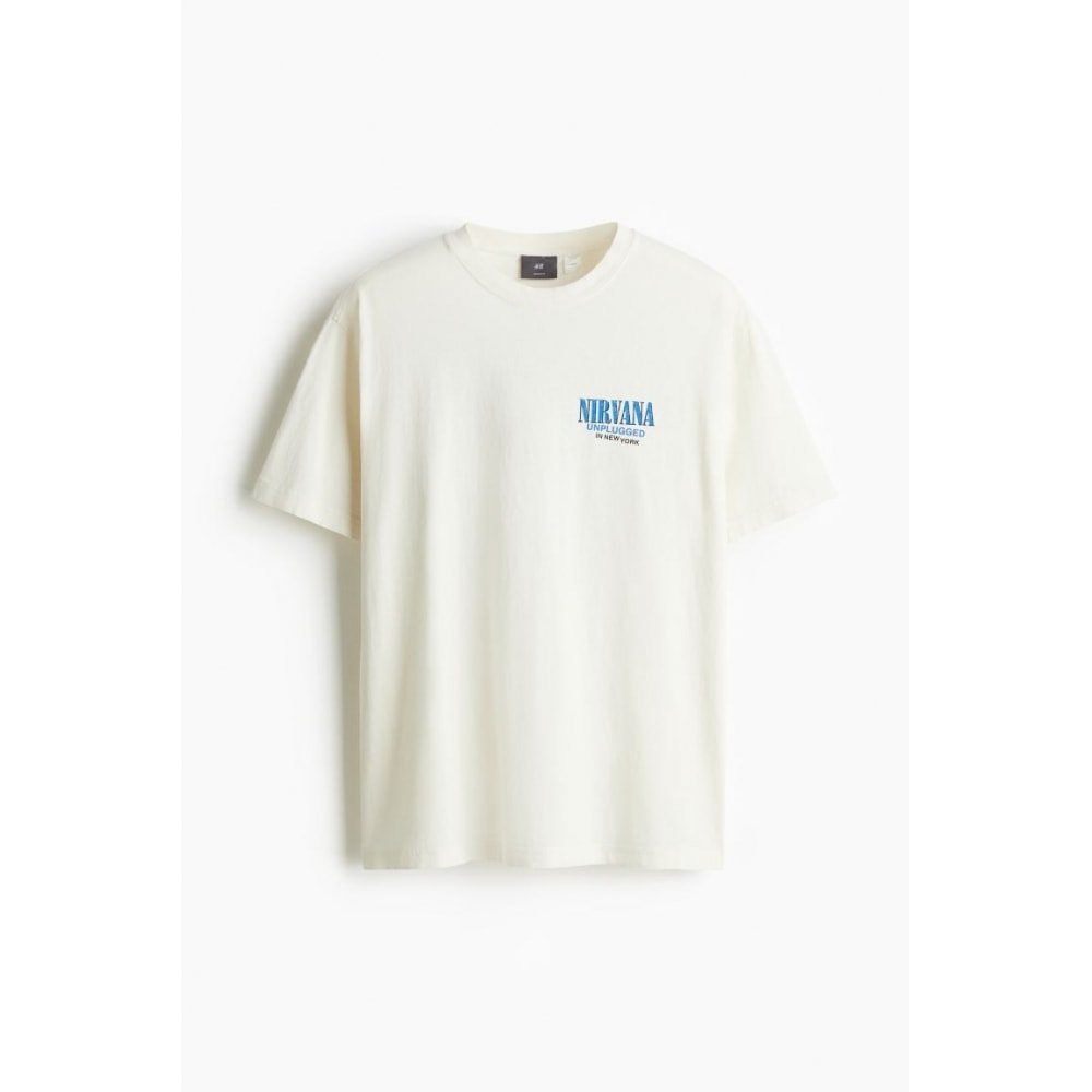 H&M ビンテージルックプリントTシャツ ルーズフィット ライトベージュ/Nirvana