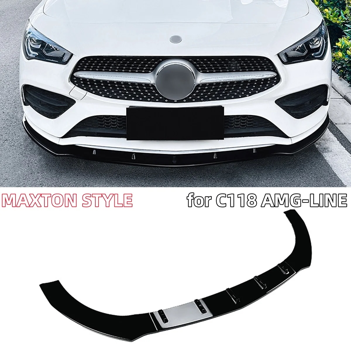 マクストンスタイル フロントバンパーリップ スプリッター スポイラー ボディキット メルセデス・ベンツ CLA C118 X118 AMGライン CLA200 CLA220 CLA250 2019-2