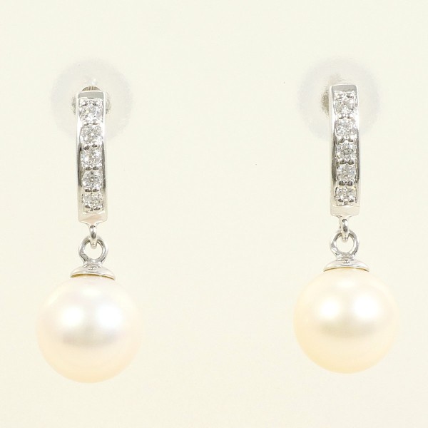 K10 10金 WG ホワイトゴールド ピアス パール (真珠) ジルコニア ジュエリー 中古