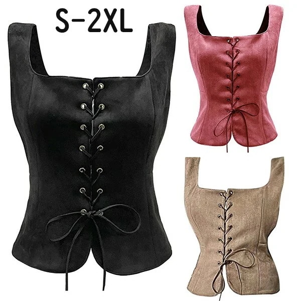 新品推奨笑顔のスイッチヨーロッパ 中世 パンクレトロショートベスト 女の子 3カラー コスプレ 演劇 舞台服 ステージ衣装 ハロウィン S M L XL 2XL ブラック レッド コーヒー