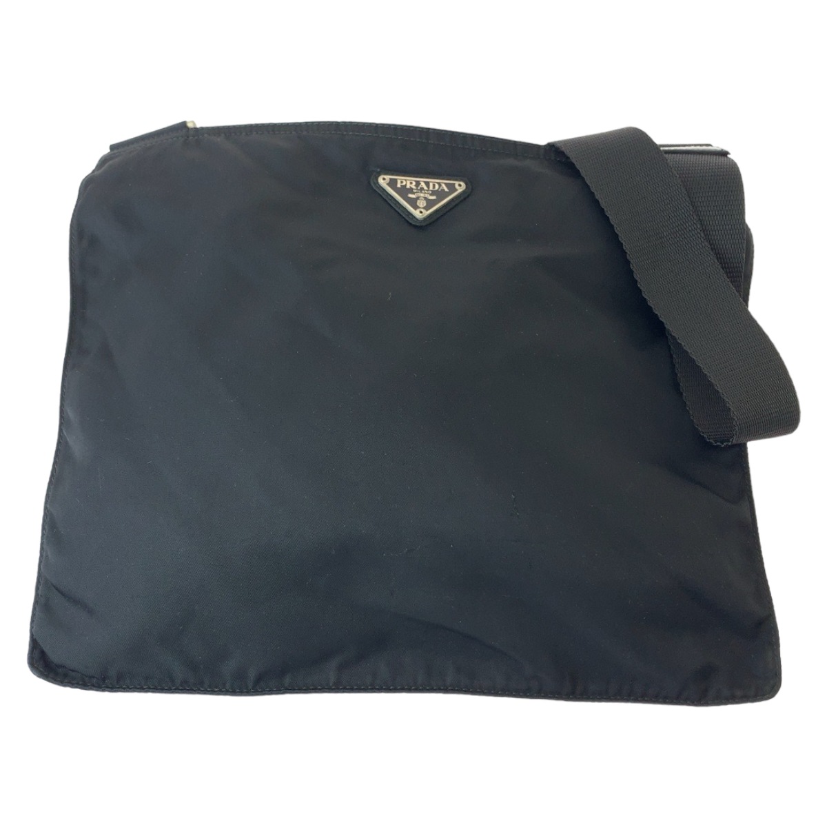 美品 テスート 三角ロゴプレート 男女兼用 ブラック 黒 シルバー金具 ナイロン VA0053 ショルダーバッグ 斜め掛け メンズ 407804