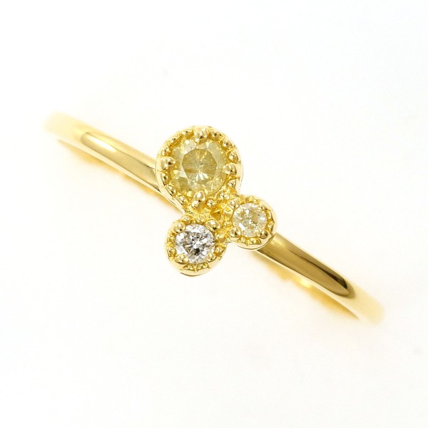 K18 18金 YG リング 指輪 9号 イエローダイヤ ダイヤ 計0.09 ジュエリー 中古