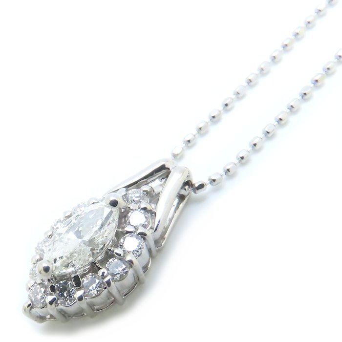 ダイヤモンド ネックレス マーキスダイヤモンド0.308ct ダイヤモンド0.19ct Pt900プラチナxPt850プラチナ /76073【中古】