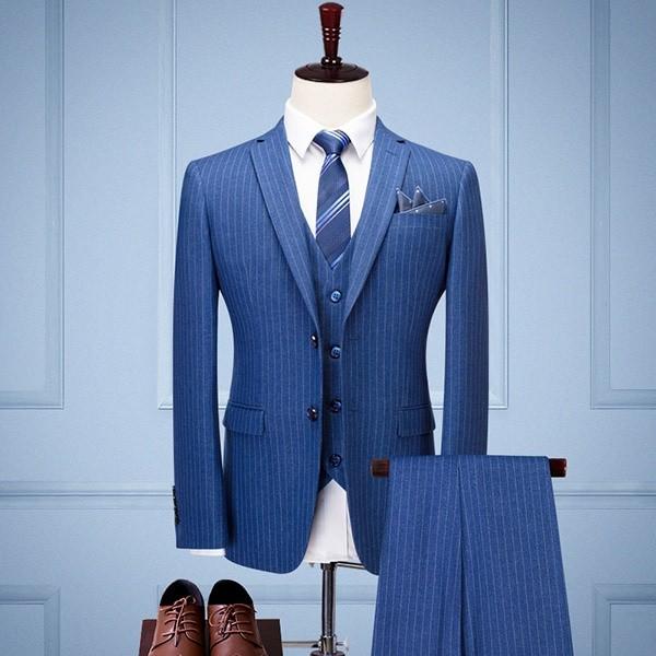 メンズスーツ ストライプ 結婚式 セットアップ おしゃれスーツ スリーピーススーツ ３点セット リクルートスーツ