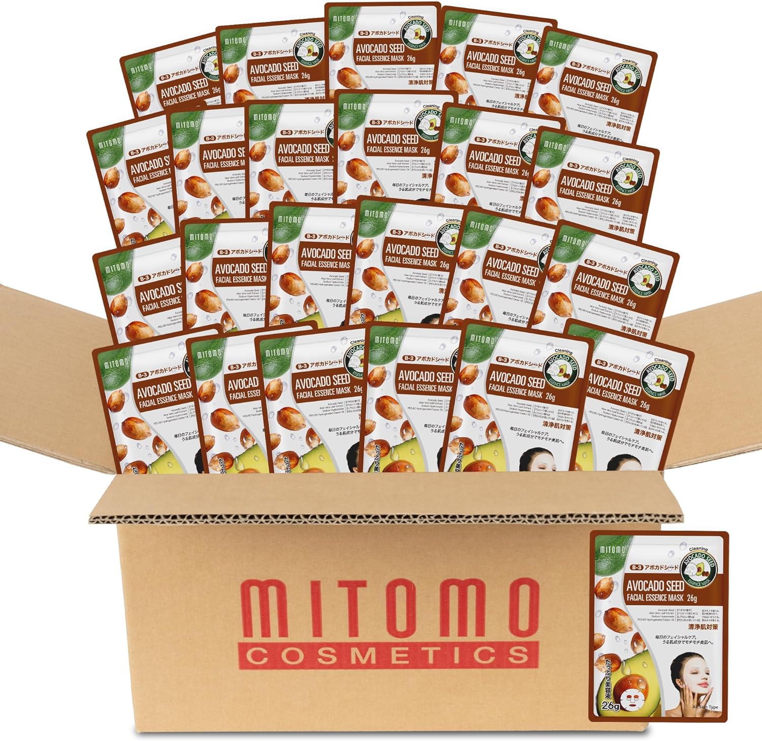 日本製 天然アボカドシードクリーニングフェイシャルエッセンスマスク/800枚x1セット＝800枚/スキンケア 潤いマスクパック[MTSS00516-B-3x080]