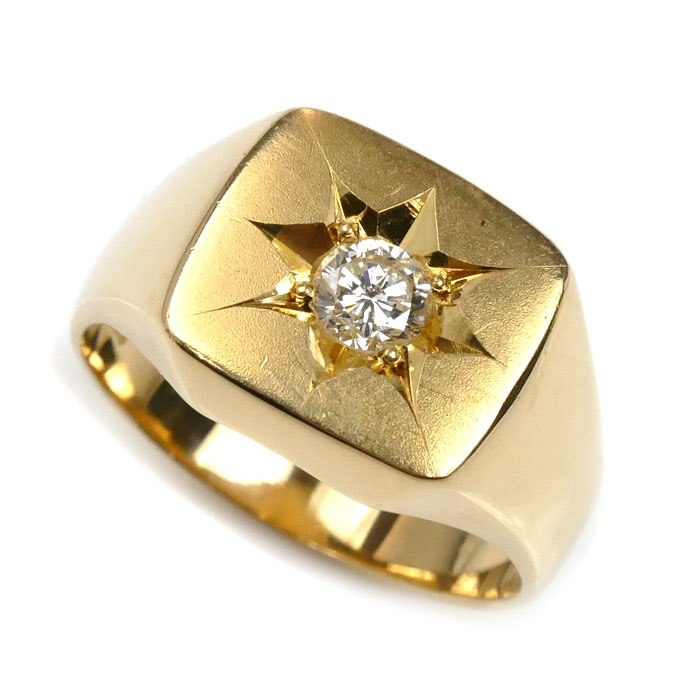 K18YG イエローゴールド 印台 リング・指輪 ダイヤモンド0.30ct 20号 13.3g メンズ 中古 125,000円
