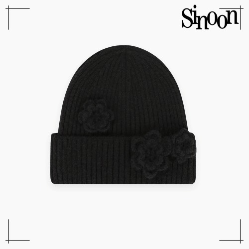 SINOON ニット帽 Flower Beanie (Black) シヌーン 韓国ファッション