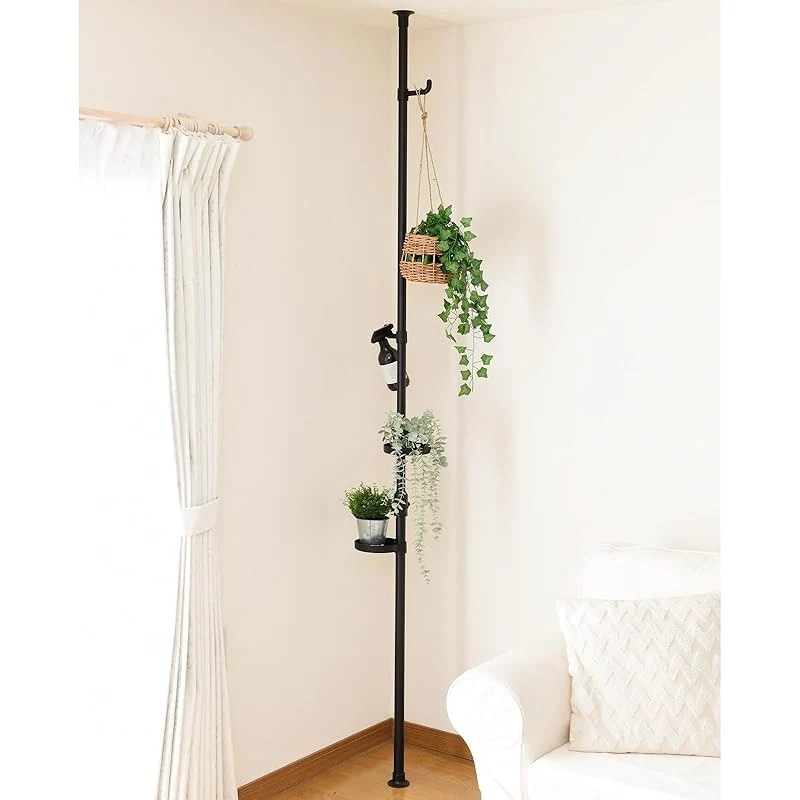 【即納】[山善] 突っ張り ラック ポールハンガー プランタースタンド ワンタッチ突っ張り (実用新案取得済) 幅30×奥行30×高さ190-260cm フラワースタンド 室内 トレー2個フック2個 4,977円