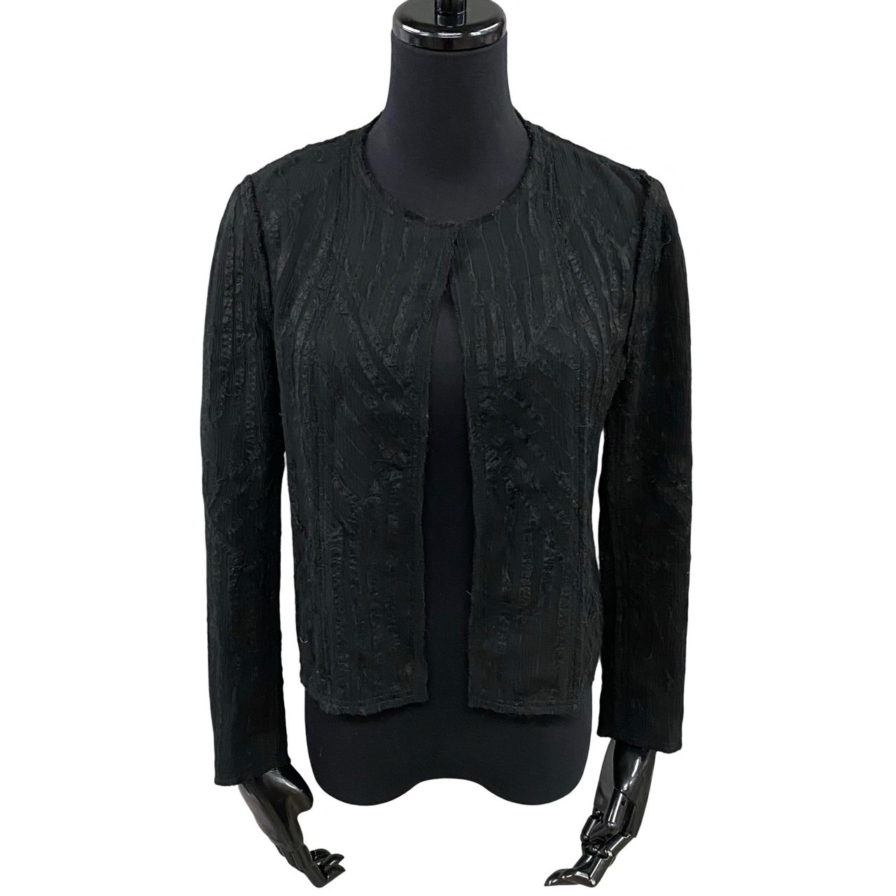 ヴィンテージノーカラージャケット シルク ナイロン ウールレーヨン ブラック 1407e