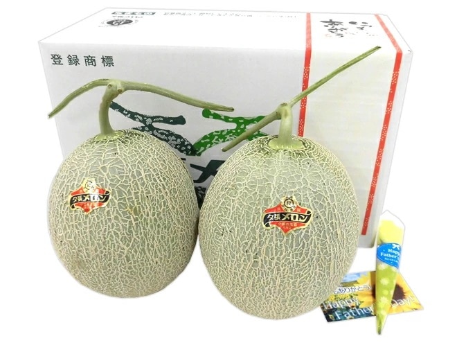 父の日ギフト=夕張メロン=共撰良品 2玉 約2.6kg＋黄色バラ造花1本 予約 6月14-21日お届け予定