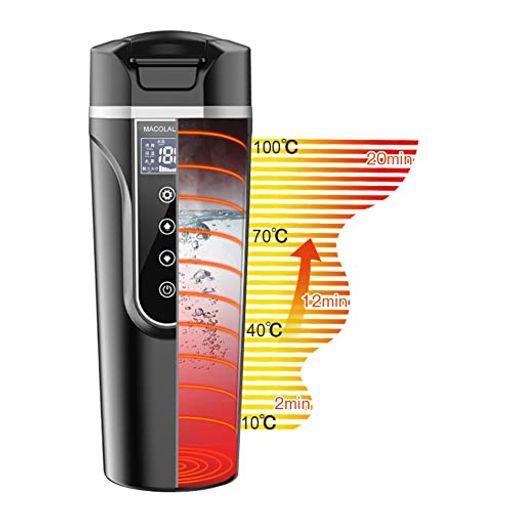 「昇級版・日本語版」 MACOLAUDER 車載電気ケトル 40C~100C 500ml大容量 25分だけで加熱保温 小型車トラック兼用 DC12V/24V 車用 湯沸かし器 車載ポット LCD