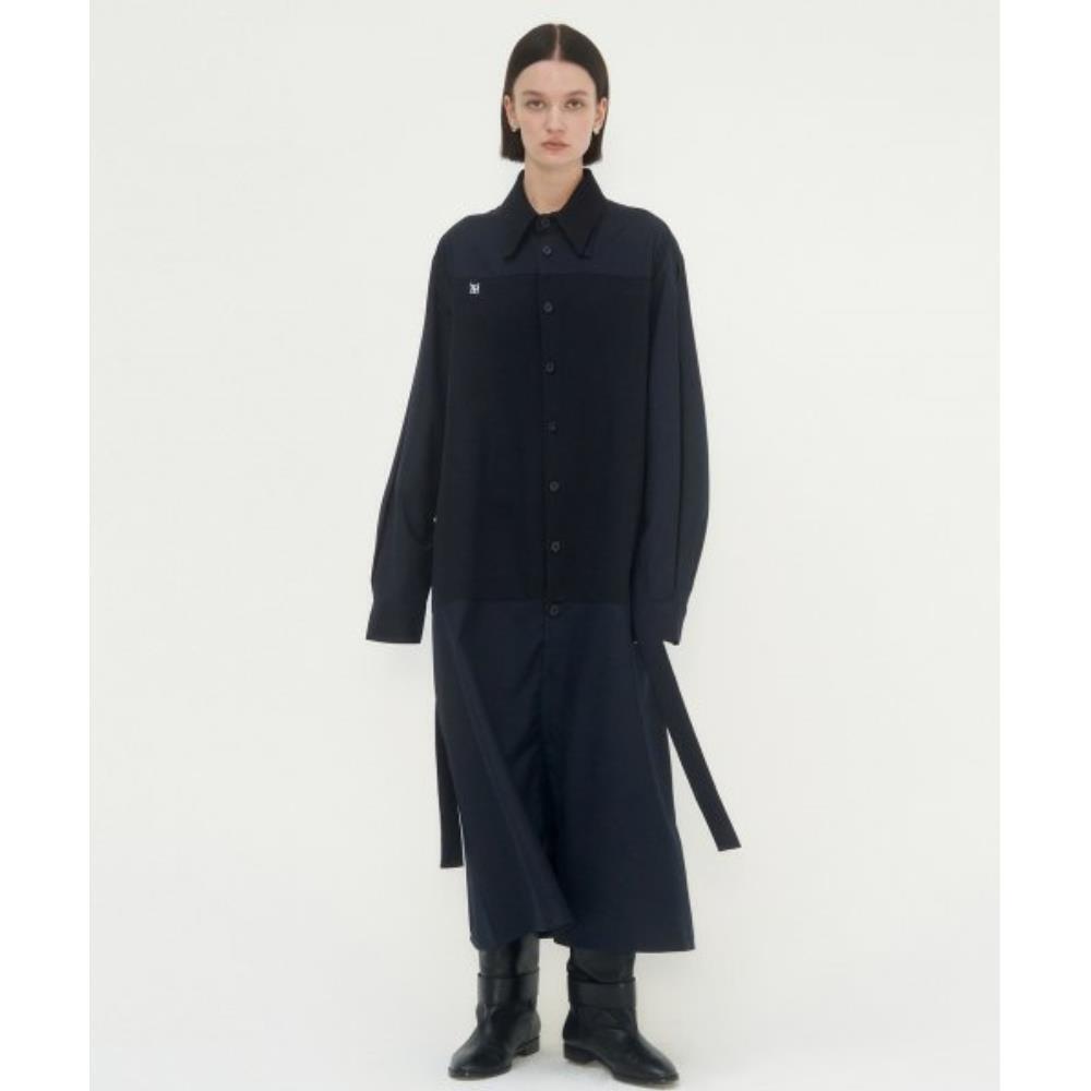 TREEMINGBIRD HalfAndHalf Collar Shirt OnePiece Navy TM