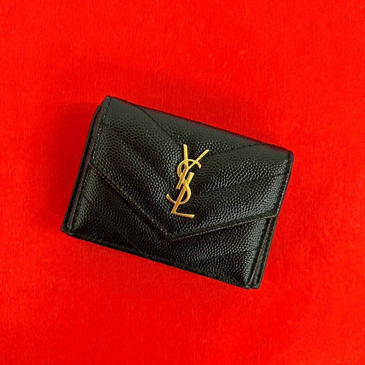 YSL ロゴ 金具三つ折り財布 レザー ブラック 60063