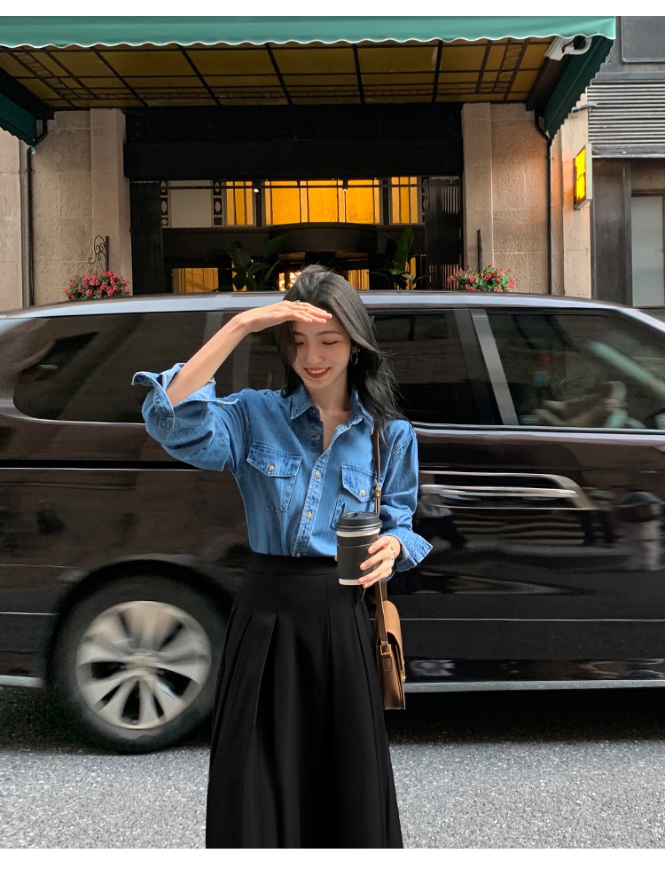 レディース カジュアル デニム シャツ 女性 カジュアル ジャケット 韓国スタイル レイヤード 秋 トップス ブルー ネイビー XS S M L トップス 袖あり かわいい 大人可愛い きれいめ