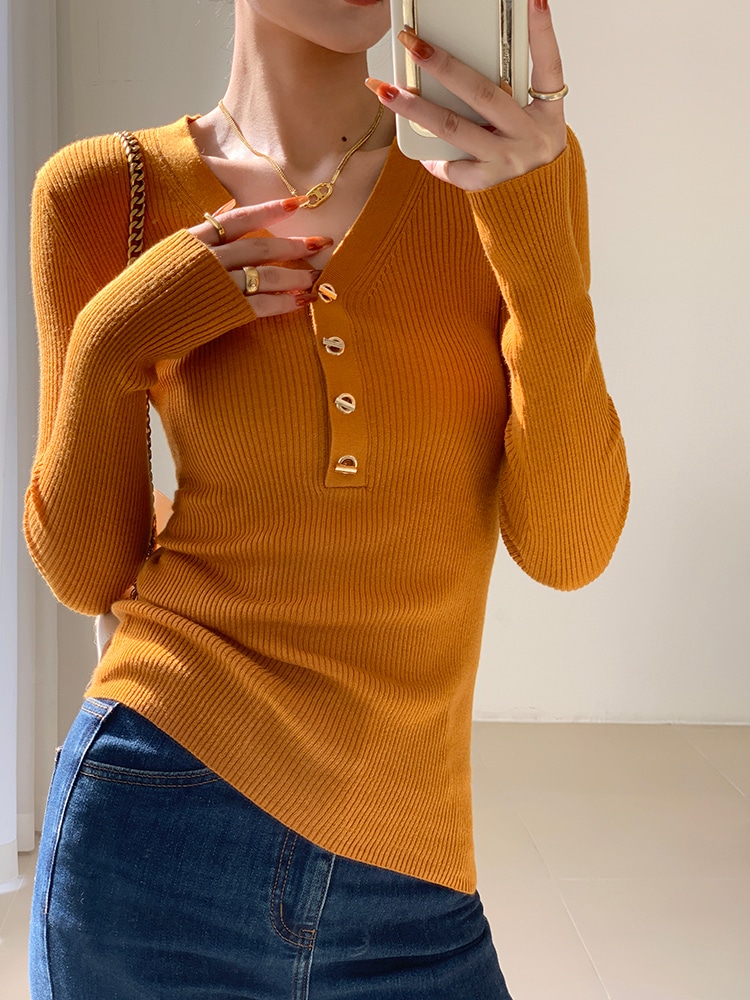 レディース ファッション シンプル V ネック セーター 女性 秋 冬 シャツ ソフト ワックス セーター オレンジ グレー ＳＭＬXL トップス 袖あり かわいい 大人可愛い きれいめ シンプル