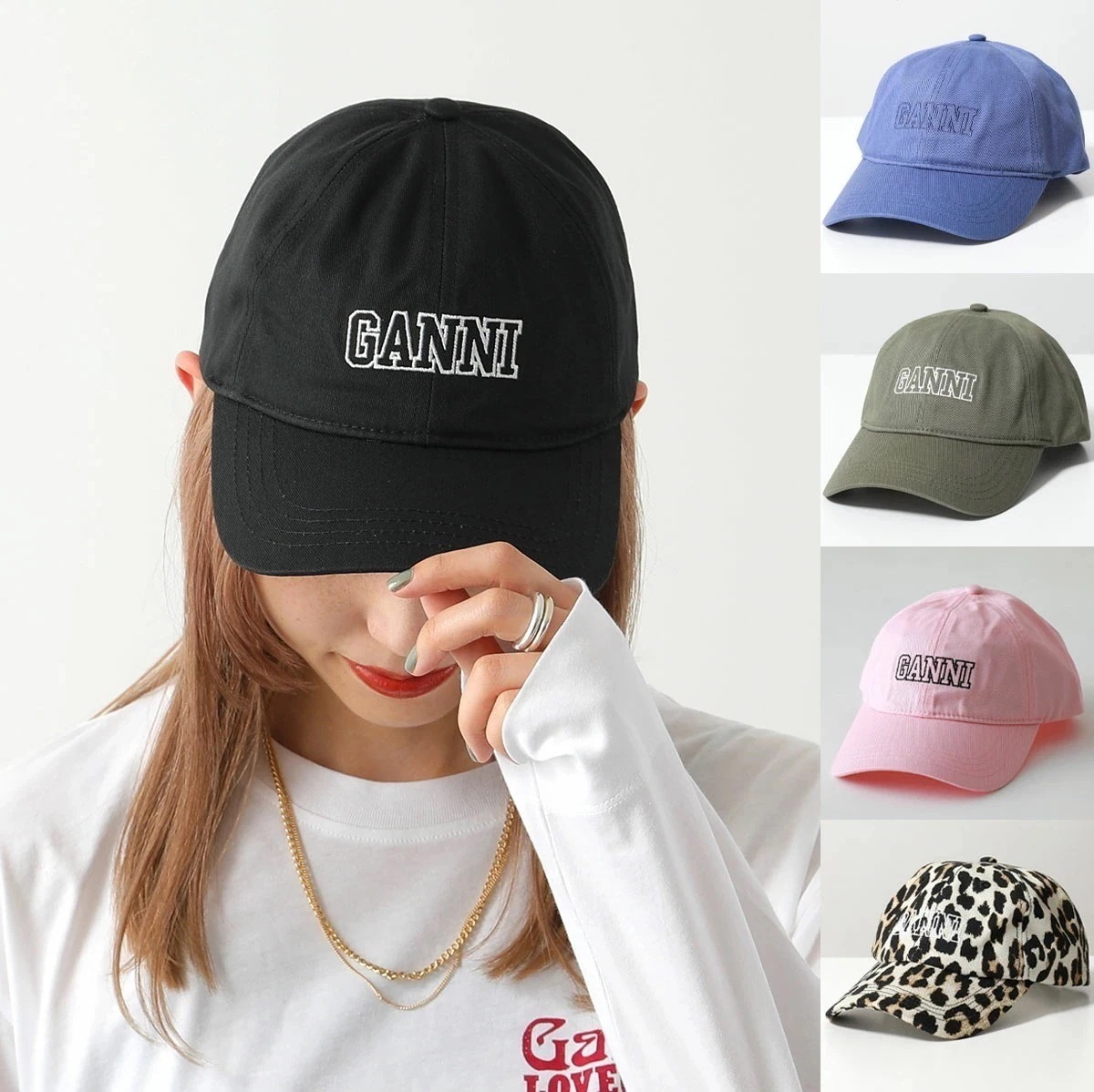 GANNI ガニー ベースボールキャップ Cap Hat A4603 5682 A5082 A4968 A5084 A5312 5890 レディース コットン ロゴ 刺繍 帽子 カラー5色