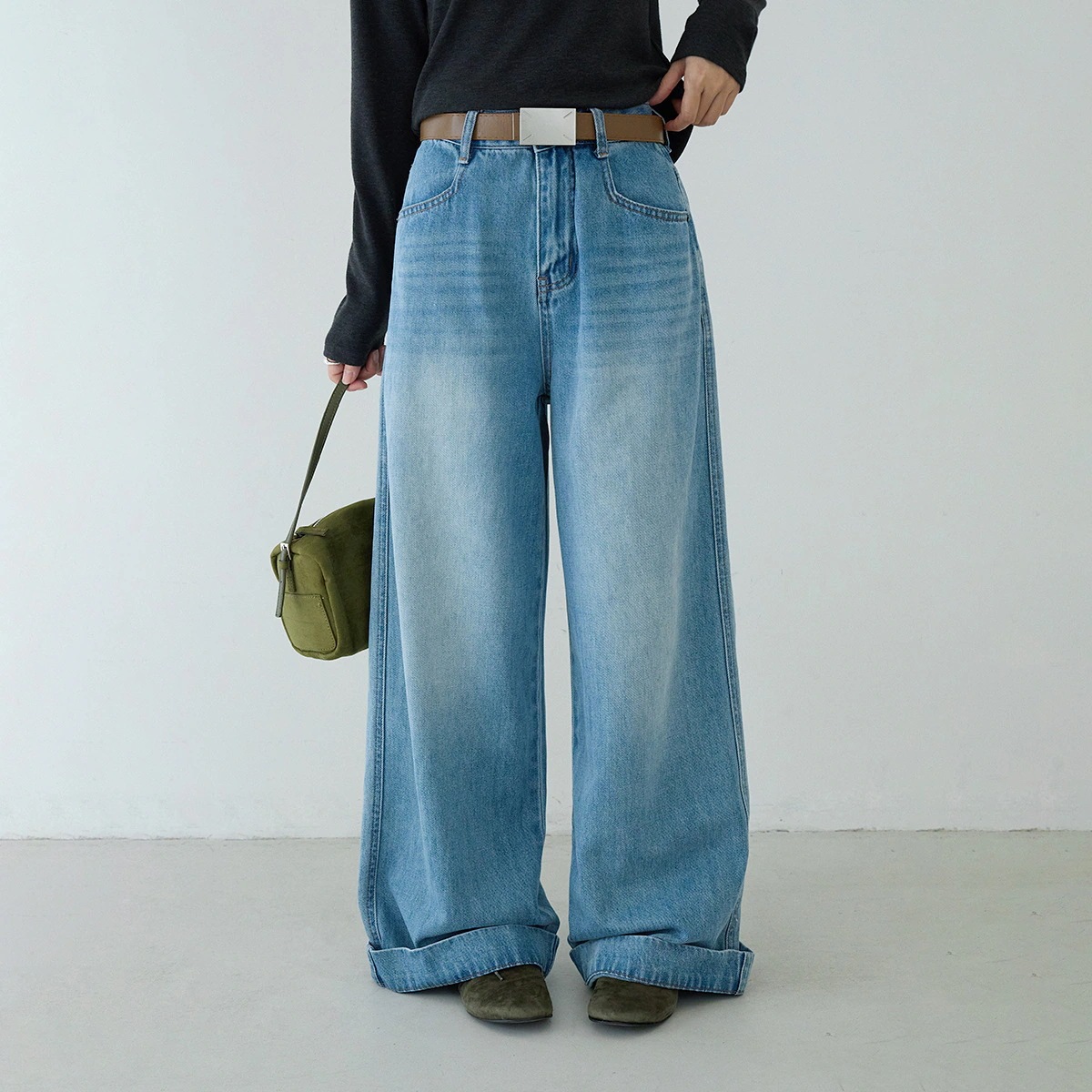 3日出荷 ワイドデニムパンツ レディース 春 ゆったり ハイウエスト カーゴパンツ