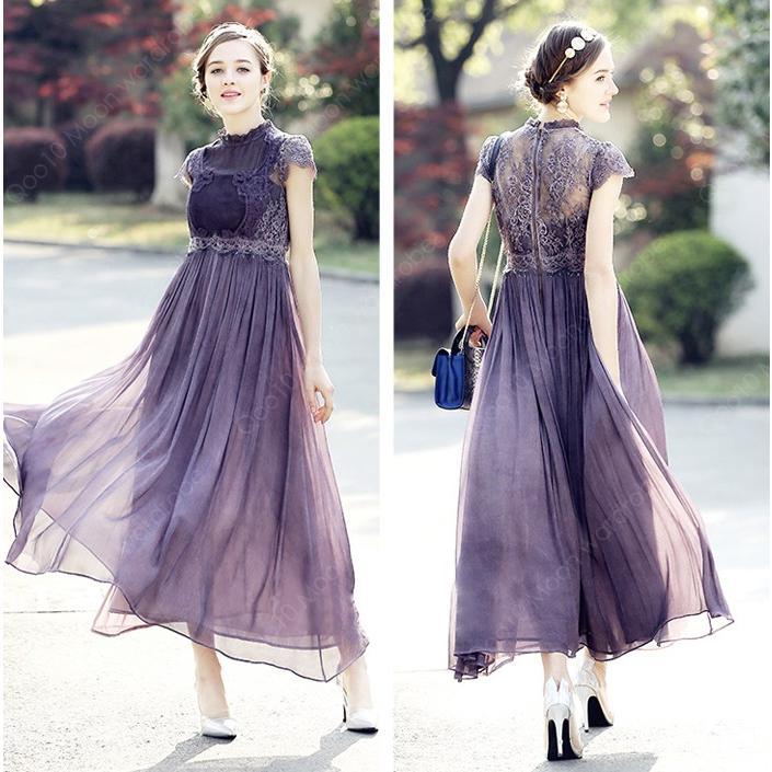 ワンピース レディース マキシワンピ シフォン パーティードレス ロング丈 レース ハイウエスト ロングワンピース 大人上品 シフォンワンピース ロング丈-62