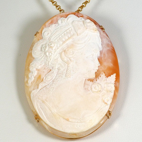 K18 18金 YG ネックレス ブローチ シェルカメオ カード鑑別書 中古