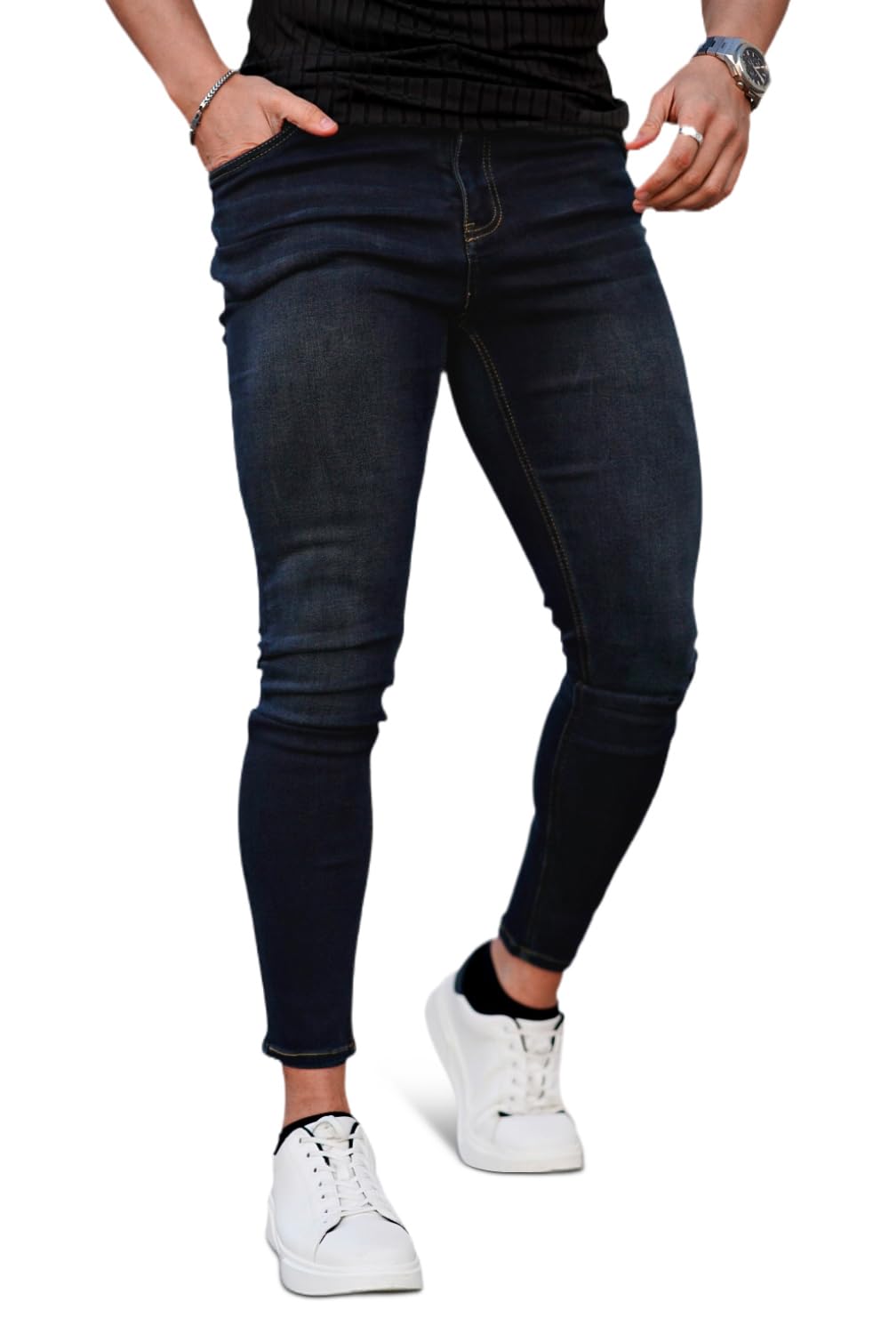 スーパーストレッチ スキニーカラージーンズ メンズ パンツ 伸縮性 春 秋 ブラック 32 5,176円