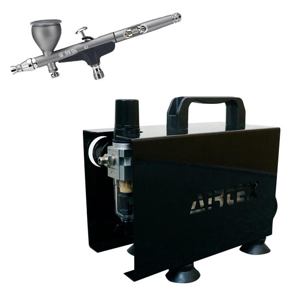 エアテックス 【Joshin webオリジナルセット】コンプレッサー＋エアブラシSIN134（口径0.3mm）　お買い得セット エアブラシセット ジョーシンウェブオリジナル エアブラシセットB