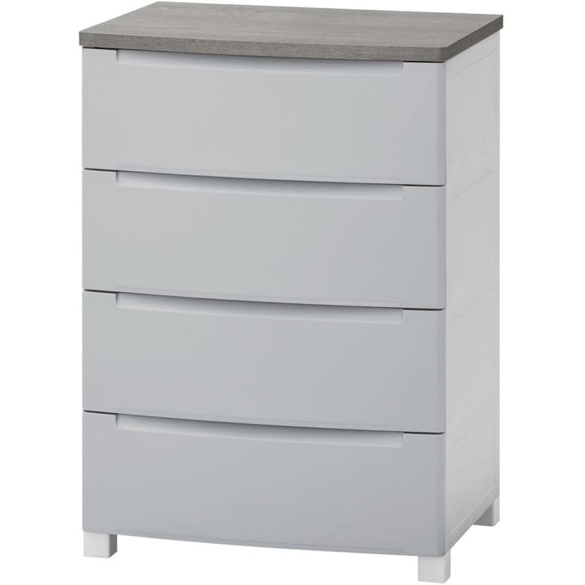 アイリスオーヤマ ウッドトップノックダウンチェスト 4段 56cm幅 KDMG-564WT ライトグレー 簡単組立 引き出し 収納 木目調 天板 リビングチェスト